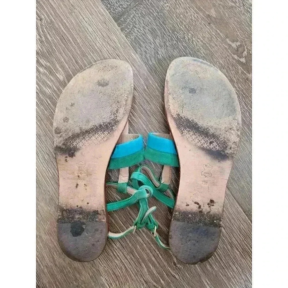 Tory‎ Burch Leather Thong Sandals size 7 blue/green #3 - Picture 2 of 6